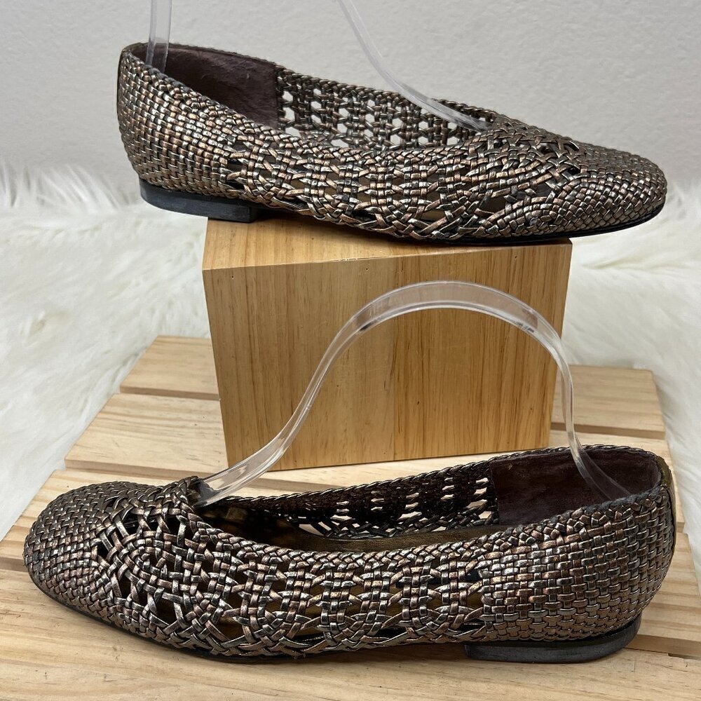 Vintage Sesto Meucci Woven Metallic Bronze Gold Slip On Ballet Flats Women's 8.5